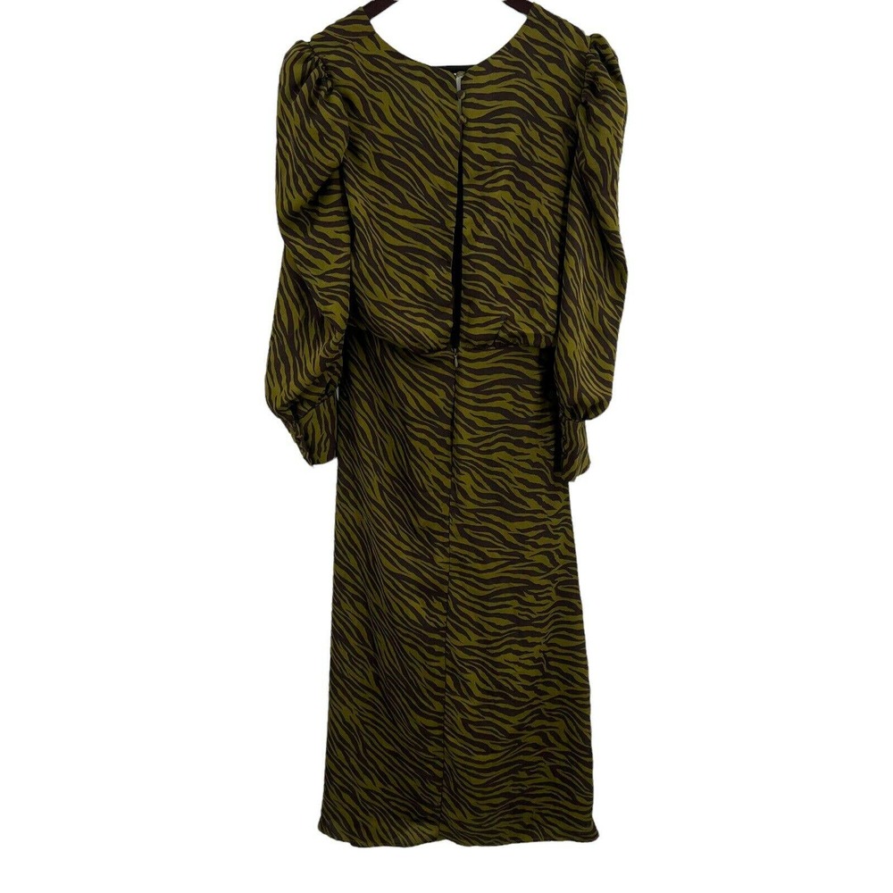 Moon River Anthropologie Tiger Animal Stripe Ruched Green Midi Size M Estimated - Picture 8 of 12